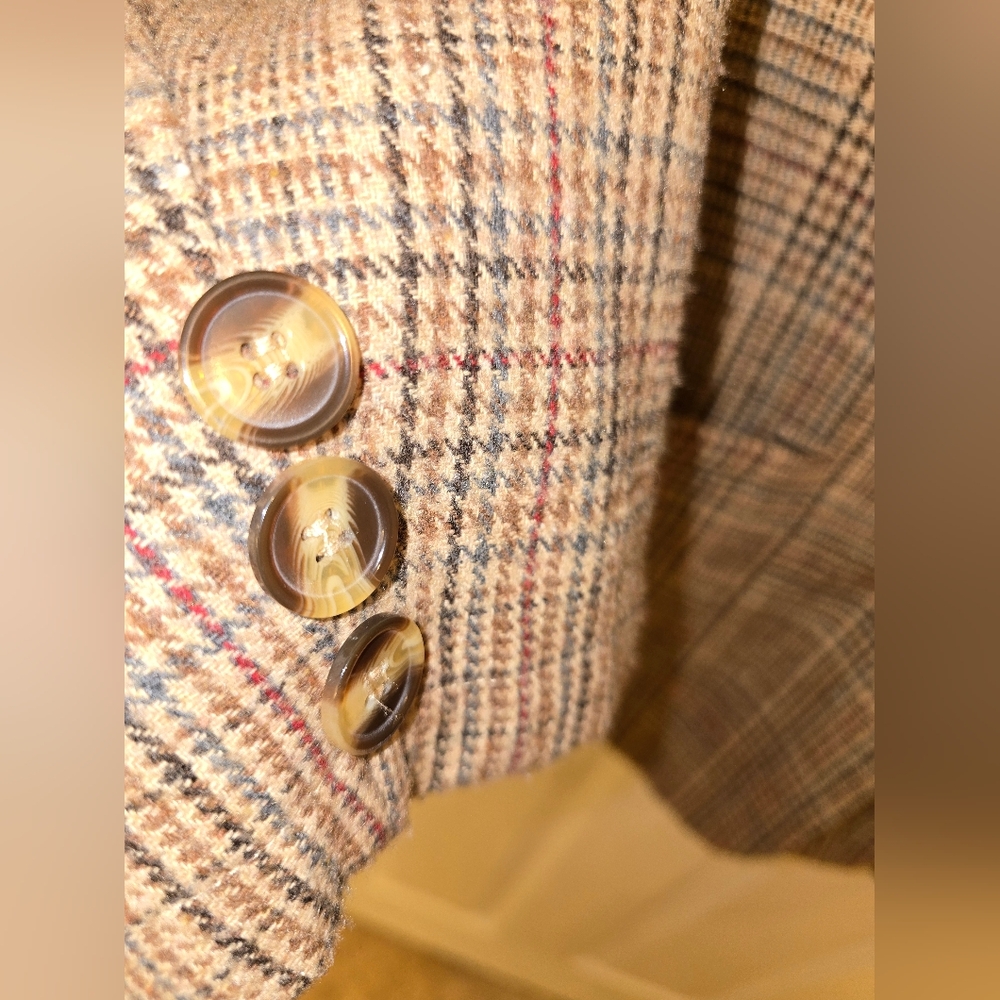 Tailored Plaid Single-Button Blazer Jacket - Beig… - image 4